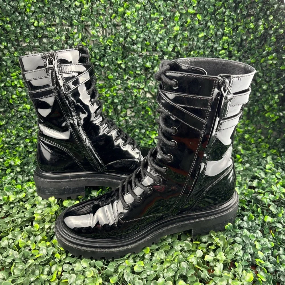 TORY BURCH PATENT LEATHER COMBAT BOOTS SIZE 7 WOMAN